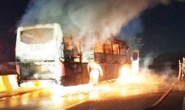 પાવાગઢથી બાવળા આવી રહેલી લકઝરી બસ ભડભડ સળગી : તમામ યાત્રાળુઓનો આબાદ બચાવ