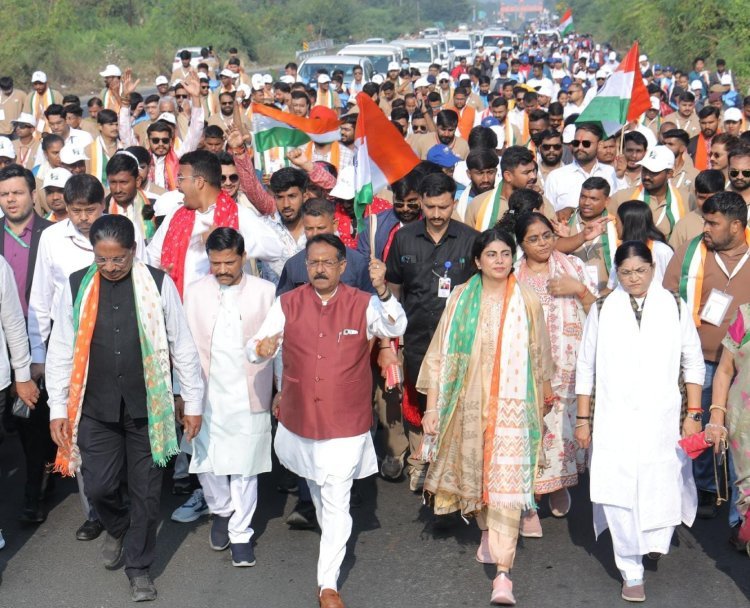 સરદાર @૧૫૦ રાષ્ટ્રીય પદયાત્રા સ્વામિનારાયણ મંદિર પોઇચાથી પ્રારંભ