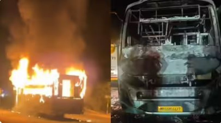 જેસલમેરથી અમદાવાદ આવતી લકઝરી બસ સળગી : ૧ મુસાફર જીવતો ભડથુ