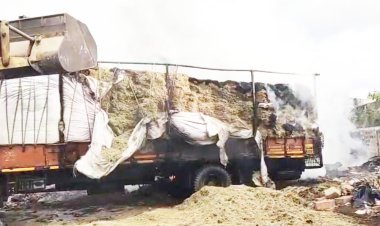 ખંભાળિયા નજીક મગફળીનો ભૂક્કો ભરેલા ટ્રકમાં ભીષણ આગ