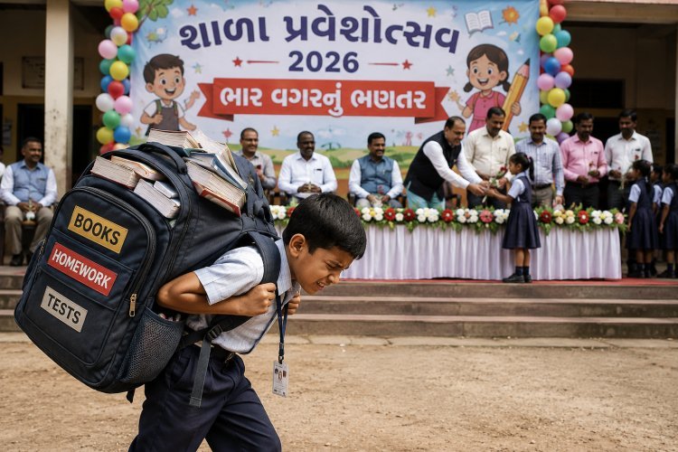 શાળા પ્રવેશોત્સવના કાર્યક્રમોની વચ્ચે ભાર વિનાના ભણતરની વાતો માત્ર કાગળ ઉપર !!